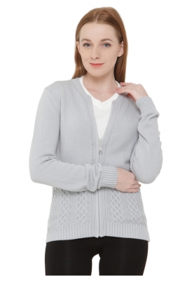 Ladies Cotton Bomber Cardigan with Front Cable