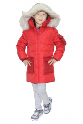 Kids Down Jacket with Contrast Panels/Pockets