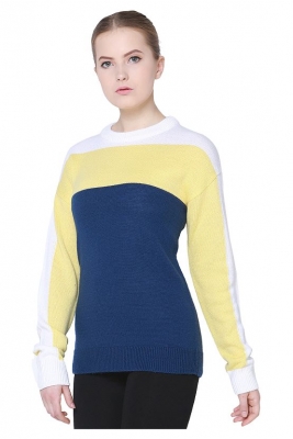 Wool Round Neck Colour Block Pullover