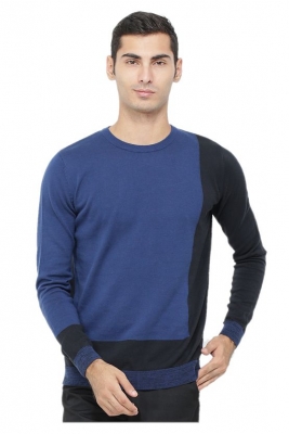 Men Round Neck Asymmetrical colour blocked Sweater