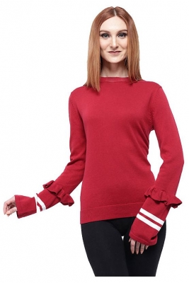Rd Neckline Sweater w Ruffle Sleeve