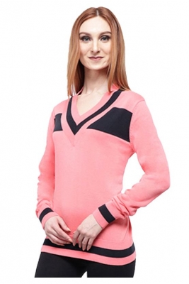 V Neckline Contrast Color Sweater