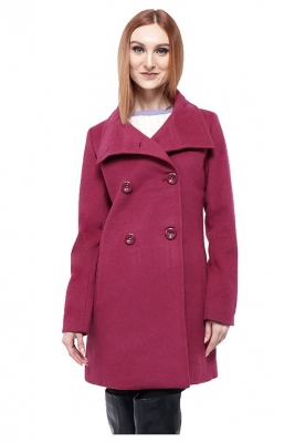 Ladies High Collar Double Breasted Wool Blend Trench Coat