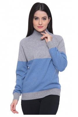 Ladies Mock Neck Colour Block Cashmere Sweater