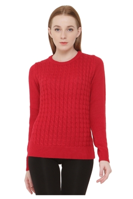 Ladies Wool Pullover in Cable w Wrap Back