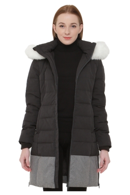 Ladies Mix Fabric Slim Fit Down Coat